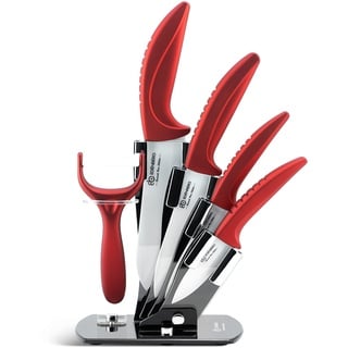 B EDENBERG Decorate Your Kitchen EB - 7751R - Küchenmesser Set mit Ständer - 6teiliges Scharfe Messer Set - Küchen Messer - Kohlenstoffstahl - Keramik-Granit - Leicht Sauber zu Halten