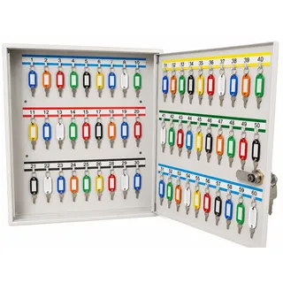 LEOMAR Schlüsselschrank, Schlüsselkasten mit 60 Haken, Schlüsselbox aus Stahlblech, mit Festen Hakenleisten, Organizer zur Wandbefestigung, Abschließbar, mit Montagematerial, 6 x 35 x 32 cm
