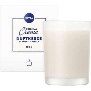 NIVEA Original Creme Duftkerze (120g), schöne Duftkerze im Glas mit der bekannten NIVEA Creme-Note, zart duftende Kerze im Milchglas-Behälter