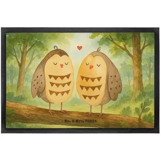 Mr. & Mrs. Panda Fußmatte Eulen Liebe Design, Bodenvorleger 40 x 60 cm, Weiß, Freundin Geschenk, rechteckig, Höhe: 40 mm, glücklich Abtreter Hochzeit Spruch weiß Ø 60 cm x 60 cm x 60 cm x 40 mm