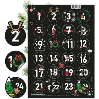 Schwarze Adventkalender Sticker - Adventskalender Zahlen Aufkleber | 24 Sticker Zahlenaufkleber 1-24 Weihnachten | Einzigartige Adventsaufkleber f...