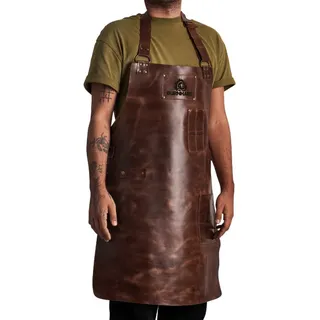 Burnhard Grillschürze Lederschürze, Braun, Größenverstellbar, BBQ-Schürze mit Taschen
