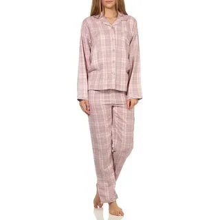 Normann Pyjama Damen langarm Flanell Schlafanzug kariert - 202 15 602 rosa 36/38