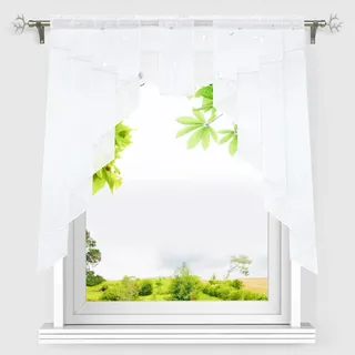HeichkelL Voile Scheibengardine Modern Kurzstores mit Tunnelzug Kleinfenster Gardine Volant Silbrige Kreise Muster BxH 120x125 cm