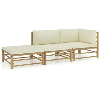 vidaXL 3-tlg. Garten-Lounge-Set mit Cremeweißen Kissen Bambus