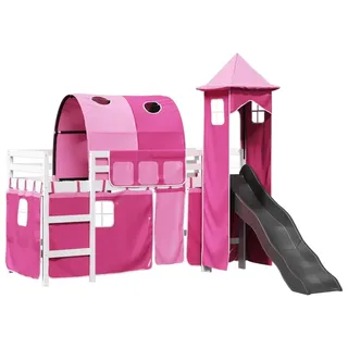 vidaXL Kinderhochbett mit Turm, Rosa 90x200 cm Massivholz Kiefer