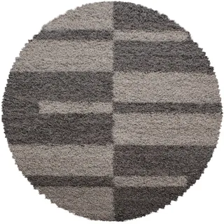 Carpetsale24 Hochflor Teppich Rund 80 cm Taupe-Beige – Weicher Shaggy Flokati im karierten Design – Kleiner Bodenteppich für Flur
