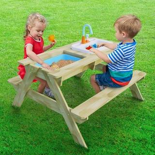 TP Toys Kinder Picknick-/ Gartenbank mit Wasserbecken und Wasserhahn,natur,89 x 94 x 71 cm (T x B x H)