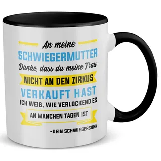22Feels Tasse Schwiegermama Geschenk von Schwiegersohn Schwiegermutter Hochzeit, Keramik, Made in Germany, Spülmaschinenfest, Zweifarbig schwarz|weiß