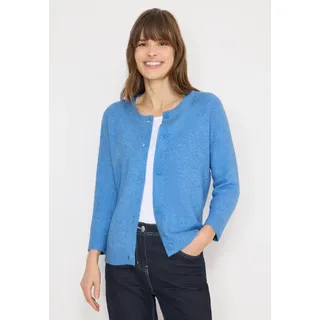 Cardigan CECIL, Damen, Gr. XL (44), fountain blau melange, Web, 37% Baumwolle, 34% Polyacryl, 26% Polyester, 3% Elasthan, unifarben, comfort fit kurz, Rundhals, Rippbündchen, Strickjacken, mit 3/4 Ärmeln