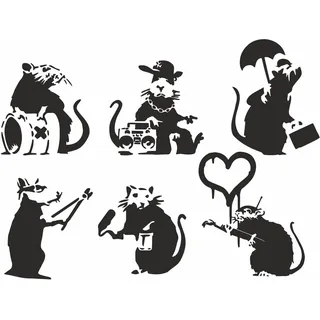 Wandtattoo Banksy Ratten Kollektion - 6 Motive, 25 x 18,5 cm, Wandaufkleber Wandsticker Wohnzimmer Schlafzimmer Küche Flur, selbstklebend auf Wand Möbel Fliesen Tapete, mit Anleitung, tradercat