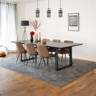 Home Deluxe – Esstisch-Set AVENCIA mit 6 Stühlen IKALO Grau / Braun - Farbe: Dark Oak, Maße: 240 x 76 x 120 cm, U-Fuß I Essgruppe Ausziehtisch... - Braun