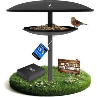 FEDERWELT Vogelhaus mit Ständer wetterfest, rostfrei aus Stahl [XXL 40cm Dach] 2in1 Vogelfutterhaus und Vogeltränke Winterfest | Vogelfutterspender für Vögel | Moderne Garten Deko | Anthrazit