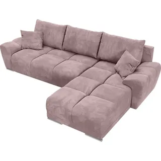 bromarkt Ecksofa NUBES Schlaffunktion Bettkasten L-Form 298x184x85cm Rosa - Rosa