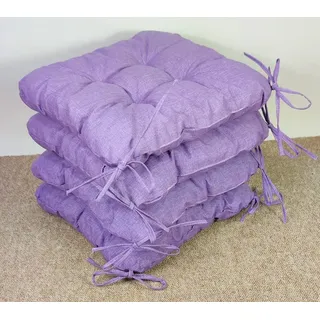 Rattani Set 4 x Stuhlkissen/Sitzkissen Lara 38 x 38 cm Dicke 8 cm, Fb. Colore Viola (violett) mit Schleifen