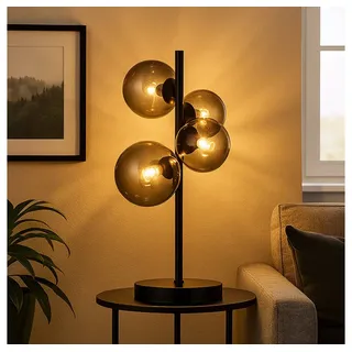GLOBO LIGHTING LED Tischleuchte, Leuchtmittel inklusive, Warmweiß, Tischlampe Tischleuchte Nachttischlampe schwarz Glaskugel rauch LED grau