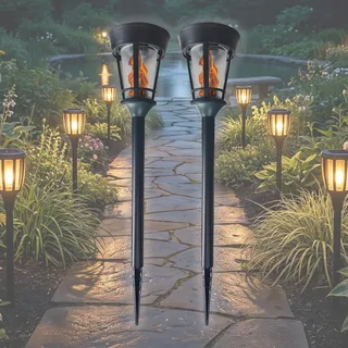 BOLD 2x LED Solarfackel mit Flammeneffekt - 49cm Solarleuchte Garten Deko | 16 LEDs für realistisches Flackern, wetterfest IP44, 12h Leuchtdauer, 1600K-1800K warmes Licht, Wegebeleuchtung mit Sensor