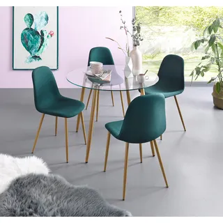 Essgruppe INOSIGN "Miller" Sitzmöbel-Sets Gr. Tisch rund, grün (dunkelgrün) Essgruppen Glastisch mit 4 Stühlen (Webstoff)