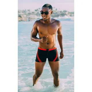 Luvanni Boxer-Badehose Badehose Herren Schnelltrocknende Beachshorts Badeshorts enganliegend Schwimmhose Männer Shorts Hose mit Streifenmuster rot 5XL