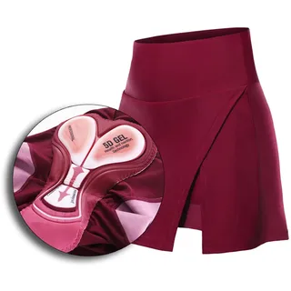 Damen-Fahrradrock und Shorts 2-in-1-Bike-Skort mit hoher Taille 3D-Gel-Polsterung und Taschen schnell trocknender atmungsaktiver Fahrrad-Hosenrock für MTB Straßenfahrzeuge Spinning-Fahrrad,Red-L