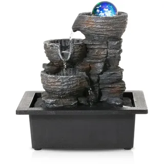 Dyna-Living Zimmerbrunnen Tischbrunnen mit Rollender Kugel | Brunnen Polyresin Springbrunnen LED-Beleuchtung Mehrfarbig, Tischplatte Wasserbrunnen Wasserfall Brunnen, 26 * 23 * 17.5cm