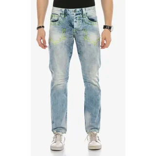 Bequeme Jeans CIPO & BAXX Gr. 34, Länge 32, blau (hellblau) Herren Jeans mit heller Waschung