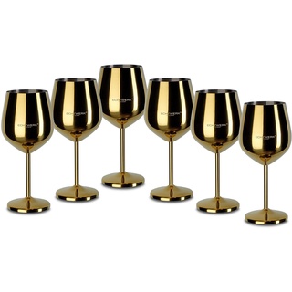 ECHTWERK bruchsichere Weingläser aus Edelstahl, Weinglas-Set, Rotweinglas, Weinprobe-Gläser, Cocktailgläser, robust, unzerbrechlich, Gold Edition, 6tlg, 21x 7,3cm, 0,5L