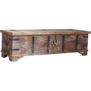 Vintage Holzbox,Holztruhe im Kolonialstil, Couchtisch, Kaffeetisch aus Massivholz - Modell 52, Braun, 40*142*40 cm, Truhen, Kisten, Koffer
