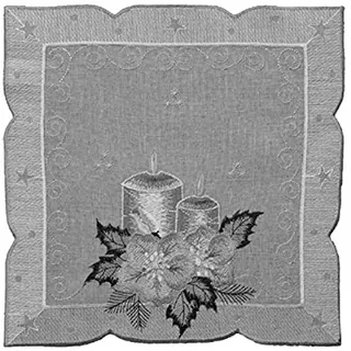 Tischdecke Mitteldecke Deckchen Tischläufer Kissenhülle Weihnachten grau Silber Bestickt mit Kerzen (30 x 30 cm)