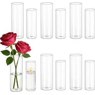 Zylindervasen Set, 12 Stücke, 15 cm und 18 cm, Klarglas, für Tischdekoration