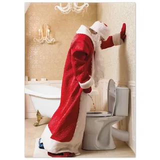Wallario Teppich Weihnachtsmann macht Pause und pinkelt auf edler Toilette, rechteckig, rutschfest rot 50 cm x 70 cm