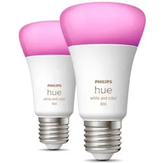 Philips Hue White & Color Ambiance E27 Lampe, Doppelpack, A60, 806lm, 4000K (929002489602)