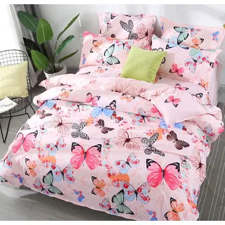 AShanlan Mädchen Rosa Bettwäsche Schmetterling 135 x 200 Kinderbettwäsche Pink Bunt Butterfly 100% Mikrofaser Kinder Bettbezug mit Kopfkissenbezug 40x80