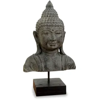livasia Buddha Steinbüste, Buddhaskulptur, Dekofigur, Steinfigur (grau/groß)