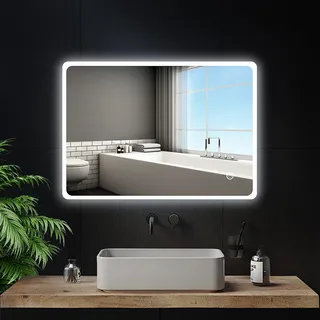 Youyijia LED Badspiegel mit Beleuchtung, 70 x 50 cm Wandspiegel Badezimmerspiegel Kaltweiß 6000K Energiesparend Lichtspiegel