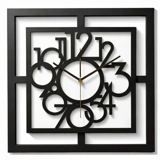 ORNAMENTI Wanduhr Große handgefertigte moderne aus Holz, Hingucker, Quadrat, Wanddeko (lautlos, ohne Tickgeräusche für Wohnzimmer, lesbare Ziffern) schwarz