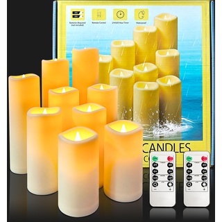 candlesee LED Flammenlos Kerzens of 9 Stück, Wasserdichte batteriebetriebene flackernde Kerze den Außenbereich mit Timer-Fernbedienung für Balkone, Außenlaternen, Innenbereich, Hochzeitsdekorationen