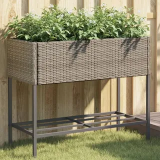 Hochbeete Mit Ablage 2 Stk. Grau 90x40x75 Cm Poly Rattan