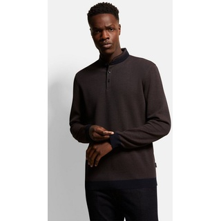 bugatti Langarm-Poloshirt mit Stehkragen braun S