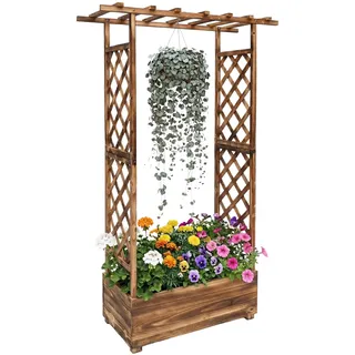 Relaxdays Blumenkasten mit Rankgitter 183 x 110 x 44 cm Braun