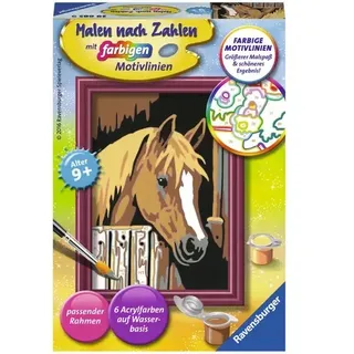 Ravensburger Beschäftigung - Malen nach Zahlen mit farbigen Motivlinien - Pferd im Stall