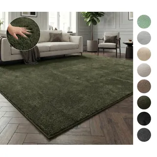 OTTO home Teppich Cali, in Standard- und Premium-Qualität, 13 mm oder 16 mm Höhe, rechteckig, Uni-Farben, kuschelig, & weich, waschbar, Wohnzimmer, Schlafzimmer grün 180 cm x 230 cm