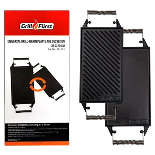 Grillfürst Universal Gusseisenplatte Grill 35 x 20 cm - massive Gusseisen Grillplatte mit großen Griffen, Gussplatte beidseitig verwendbar, für Gasgrill u. v. m.