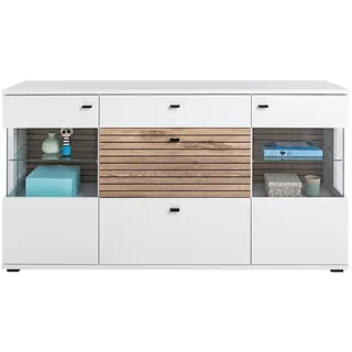 xonox.home Sideboard ROVIGO, B 160 cm - 2 Türen - 3 Schubladen - Weiß matt Dekor - Nox Eiche Dekor