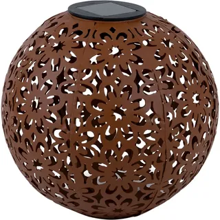 Solarlampe für Außen Kugel Solar Gartendeko Solarleuchte rost Erdspieß, Blumen Dekorstanzungen, Metall, LED warmweiß, D 20 cm