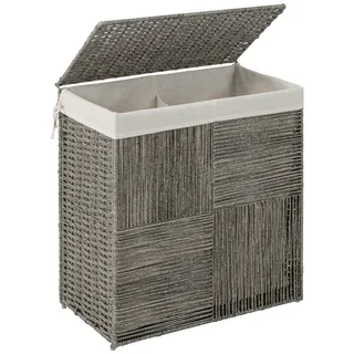 COSTWAY Wäschekorb, mit Deckel, 2 Fächern & Innensack, klappbar, 110L grau