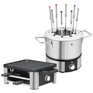 WMF Raclette und Fondue-Set Lono, 4 Raclettepfännchen, Raclette für 4 Personen, Fondueset für 8 Personen silberfarben
