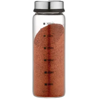 Gewürzglas mit Skala, 300 ml, 4 Ausgänge, Gewürzgläser, Küche, Chili, Pfeffer, Pulver, Streuglas, Grill, Salzstreuer