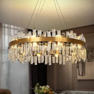 KUNYEEE Modern Kristall Pendelleuchte Gold Kronleuchter, Kristall Lampe Rund Hängeleuchte, 20xE14 Häengelampe für Wohnzimmer, Esszimmer,Schlafzimmer, Φ80cm