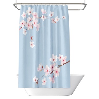 Dsnyu Badezimmer Vorhang, Duschvorhang 200x200 Textil Waschbar Blau Rosa, Pflaume Bossom Badevorhang Stoff mit 12 Haken Polyester